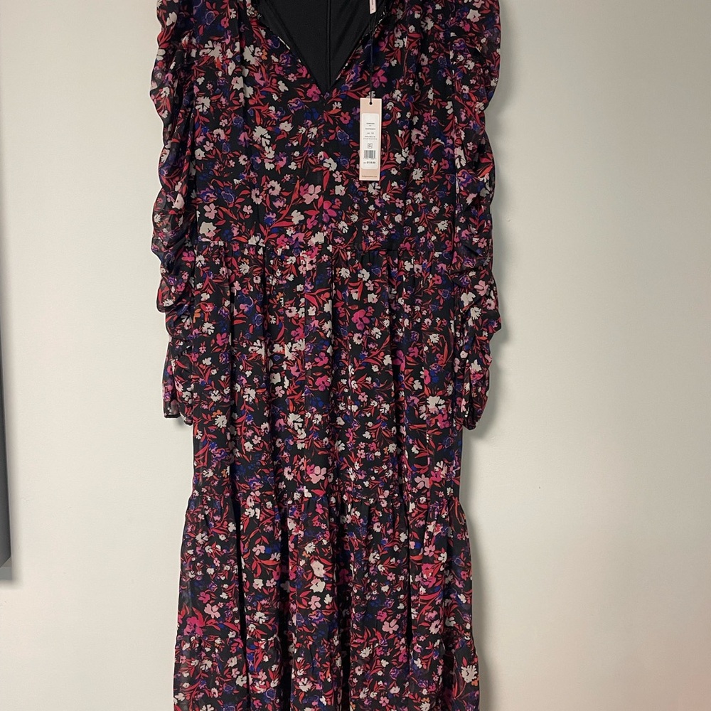 BCBGENERATION floral ruched long sleeve Maxi Dress size 14 NWT